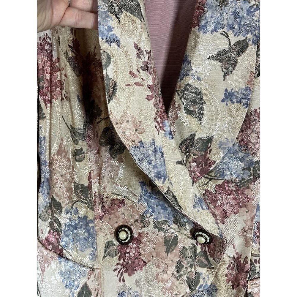 Vintage Floral Jacket 11 Pink 1980 Tapestry Old Money Classic Preppy Cottagecore - Picture 7 of 14